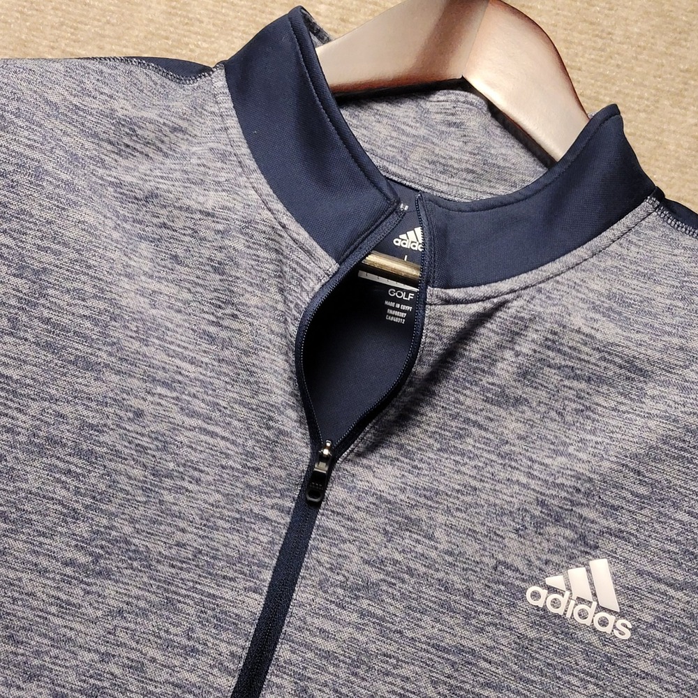 Adidas Golf Pullover Mens Large Blue Navy Heathered Quarter Zip Active Layer